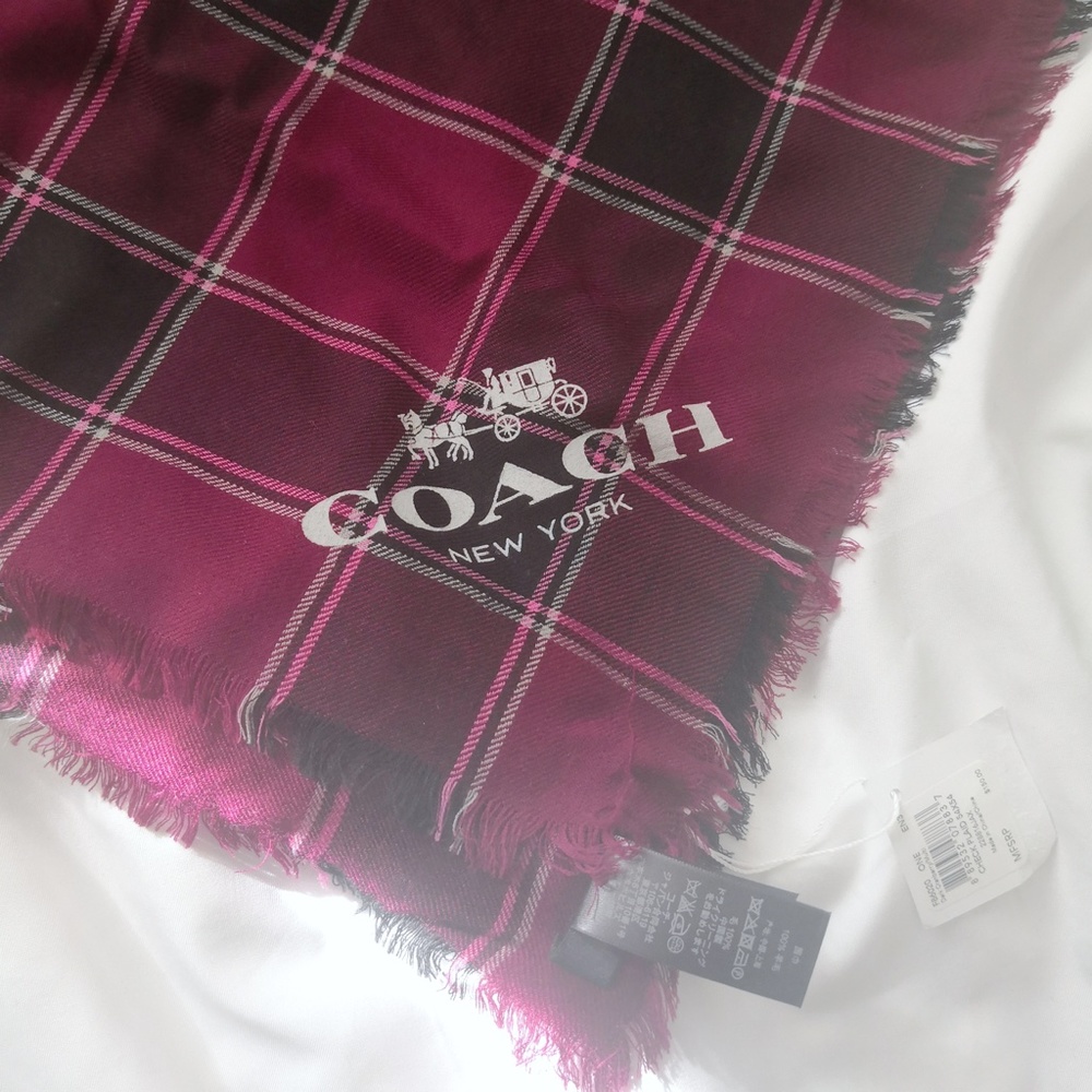 NEW COACH CHECK PLAID OVERSIZED SQUARE F86020 DARK CRANBERRY $150 - Picture 2 of 2